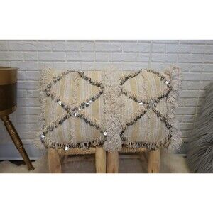 White Vintage Berber Handira Pillow Moroccan Wedding Blanket Cushion 03YS00223